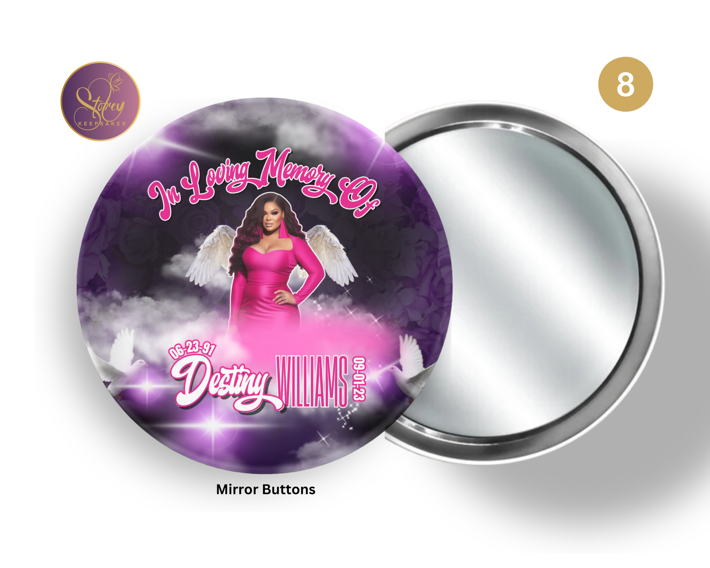 Custom Memorial Mirror Button – 3” Keepsake Design
