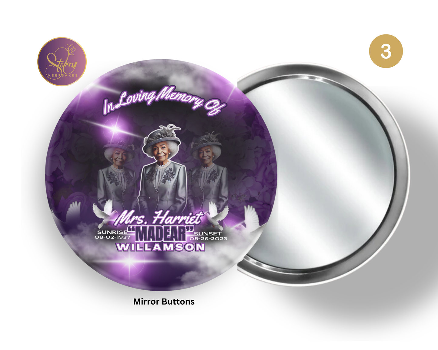 Custom Memorial Mirror Button – 3” Keepsake Design