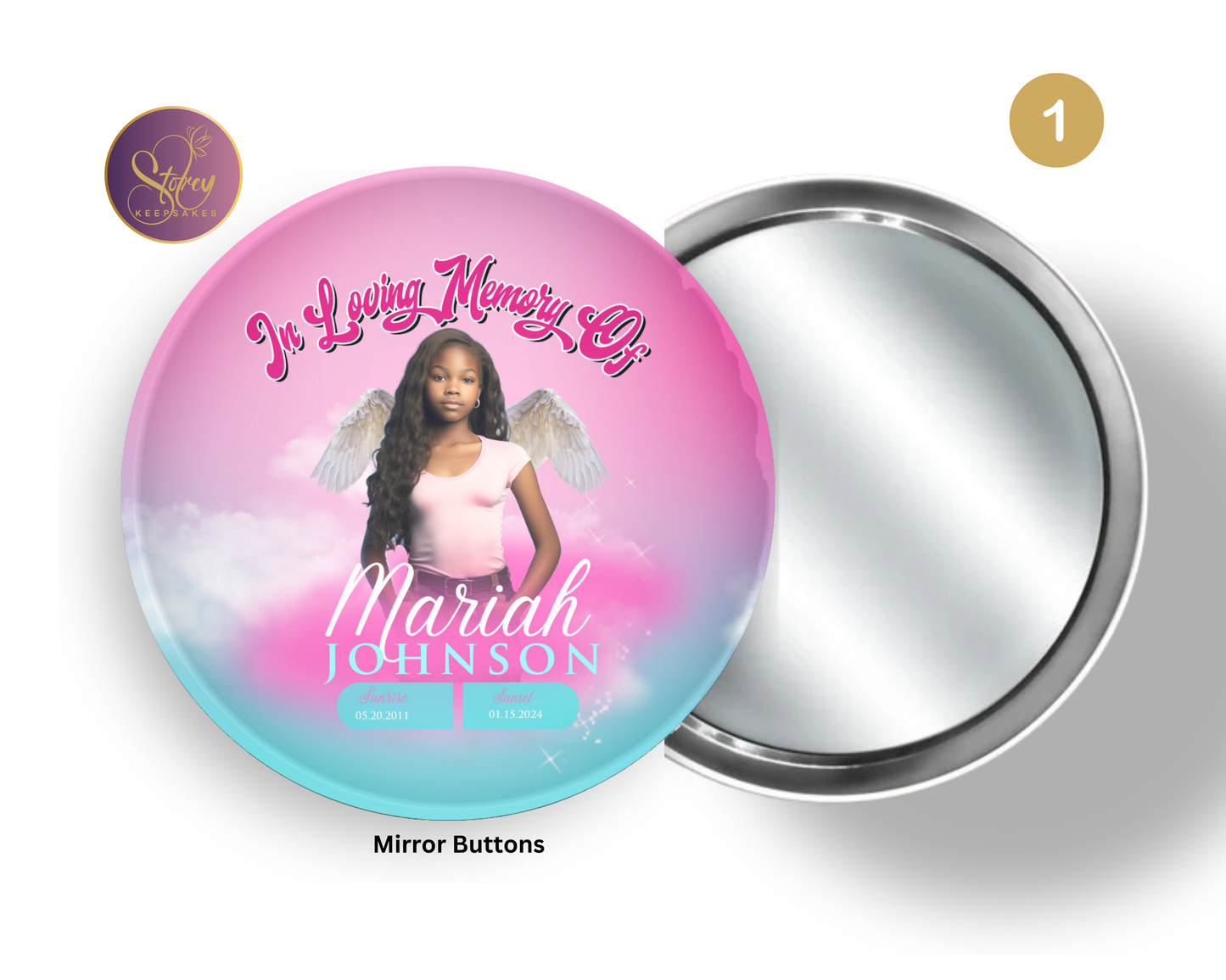 Custom Memorial Mirror Button – 3” Keepsake Design