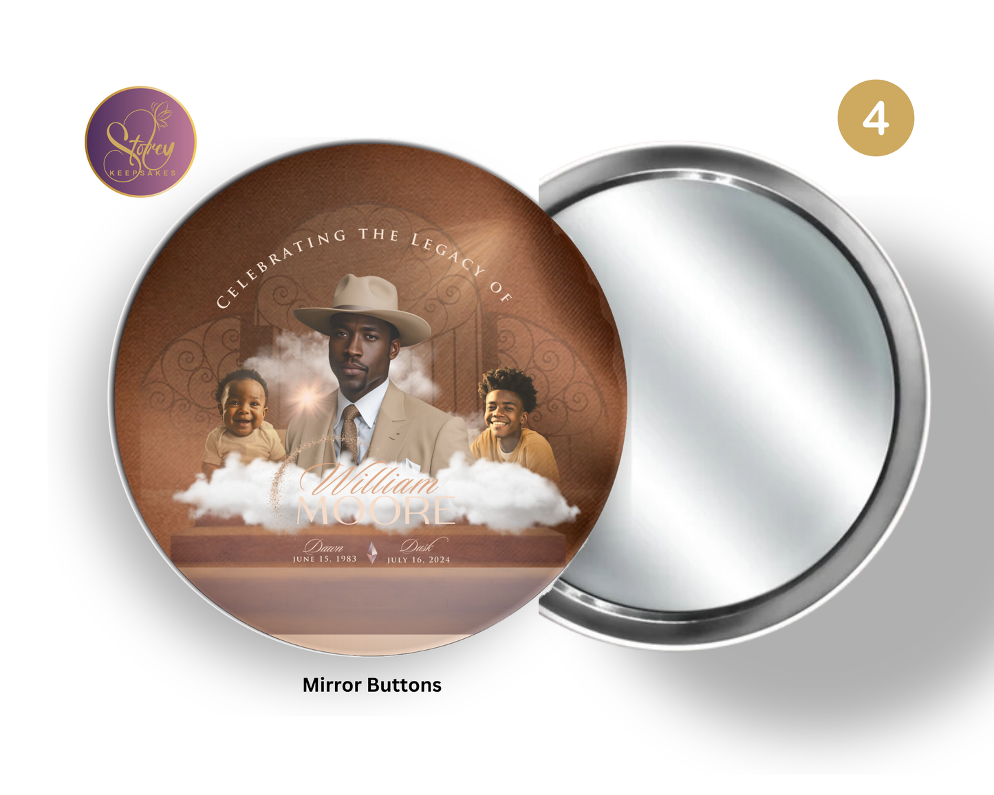 Custom Memorial Mirror Button – 3” Keepsake Design
